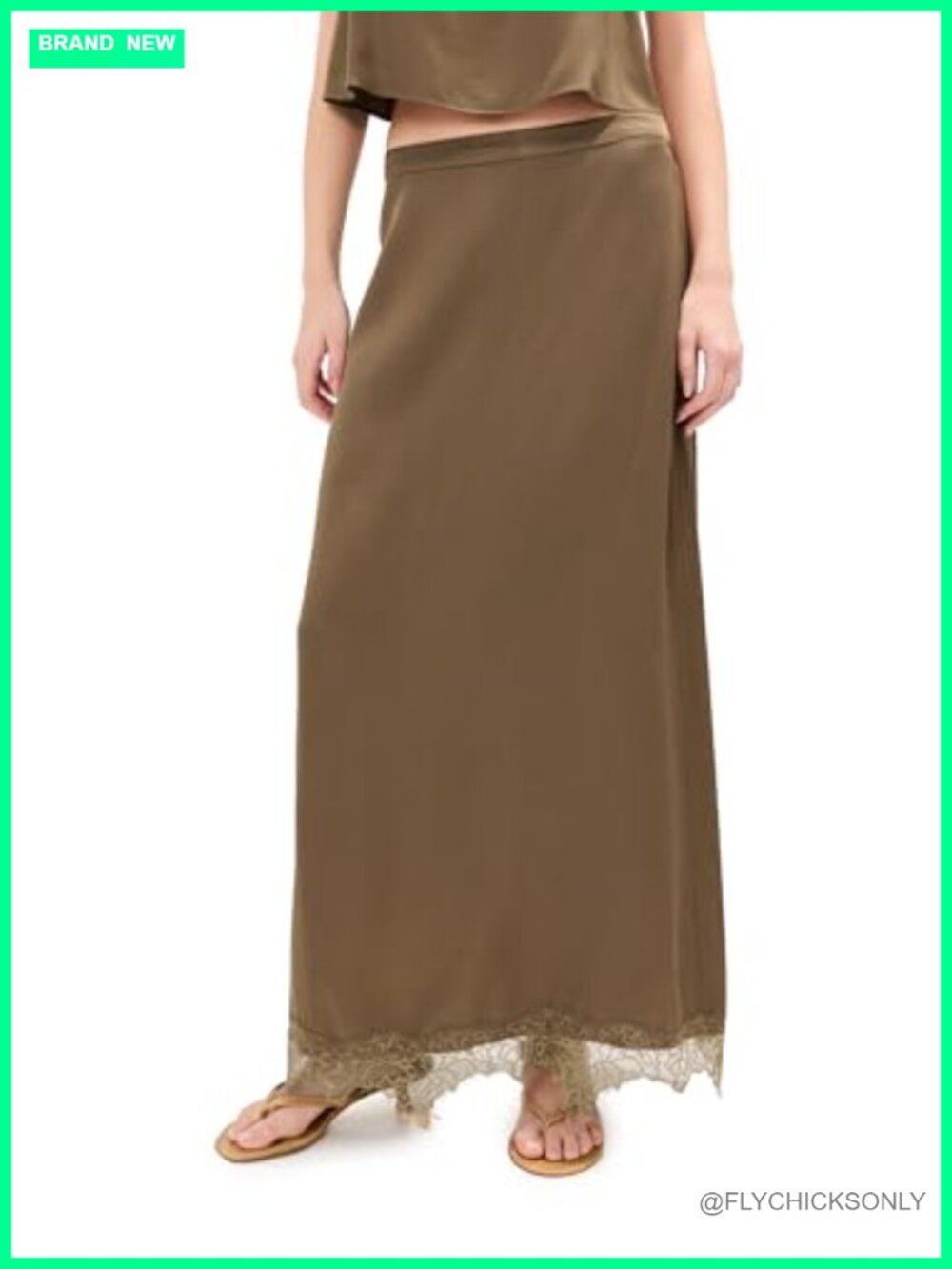 Satin Skirt High Rise Floral Lace Trim Back Slit Formal Wear to Work